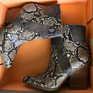 Snake heeled booties